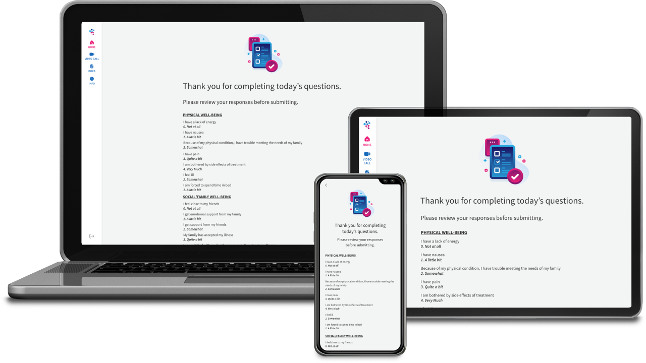 alethium participant app showing the Thank you screen on a laptop, tablet and phone.